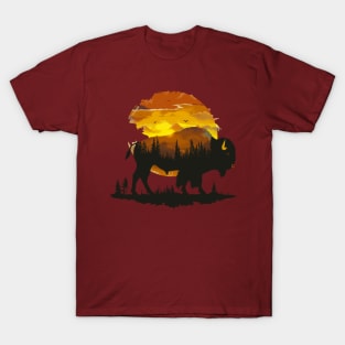 Great American Bison Buffalo Vintage Retro Sunset T-Shirt